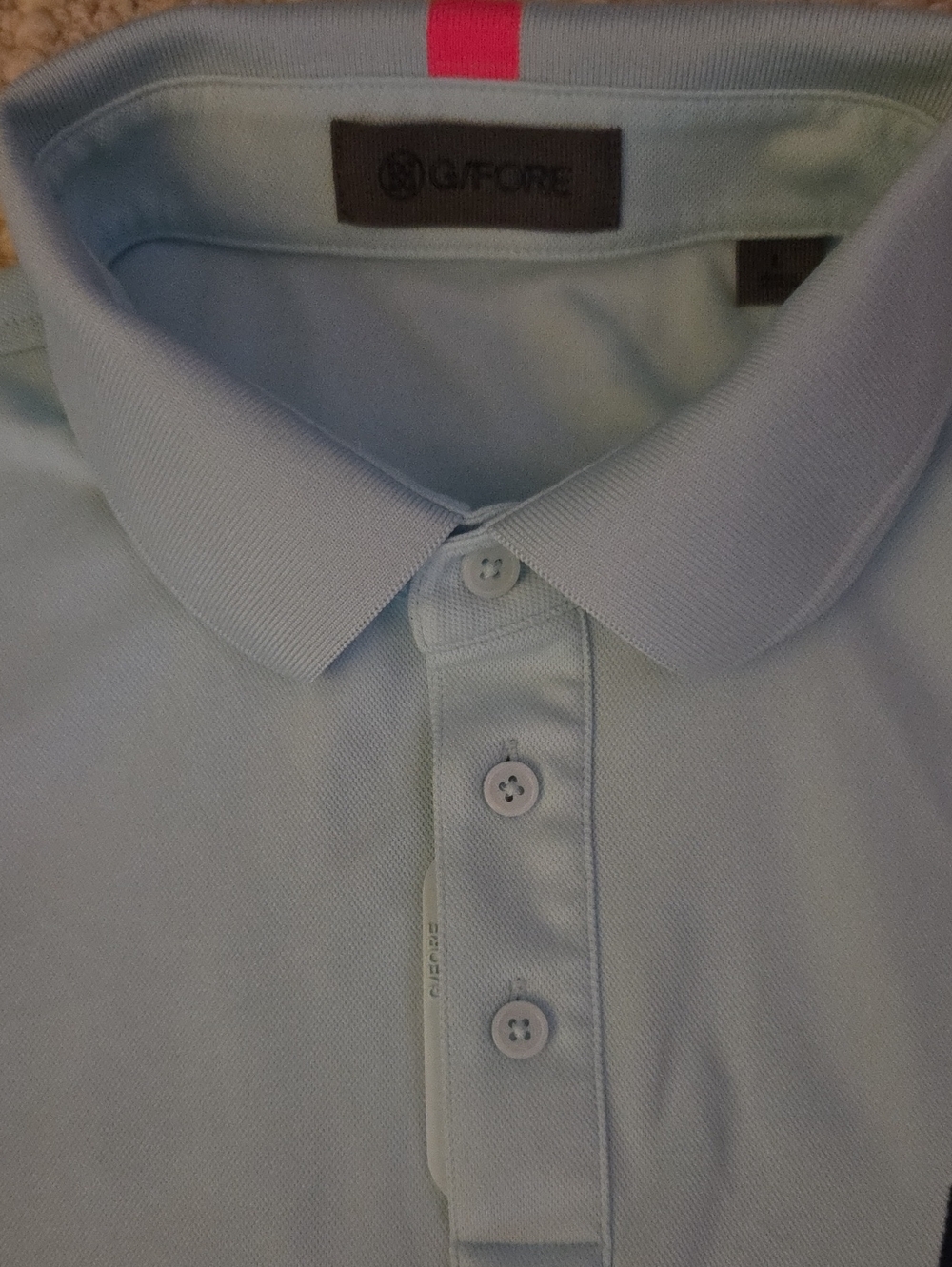 G/FORE Performance Golf Polo Shirt Ice Blue Pink Collar Trim Men L